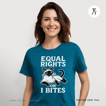 Funny Cat "Equal Rights or I Bites" Feminist Political T-Shirt