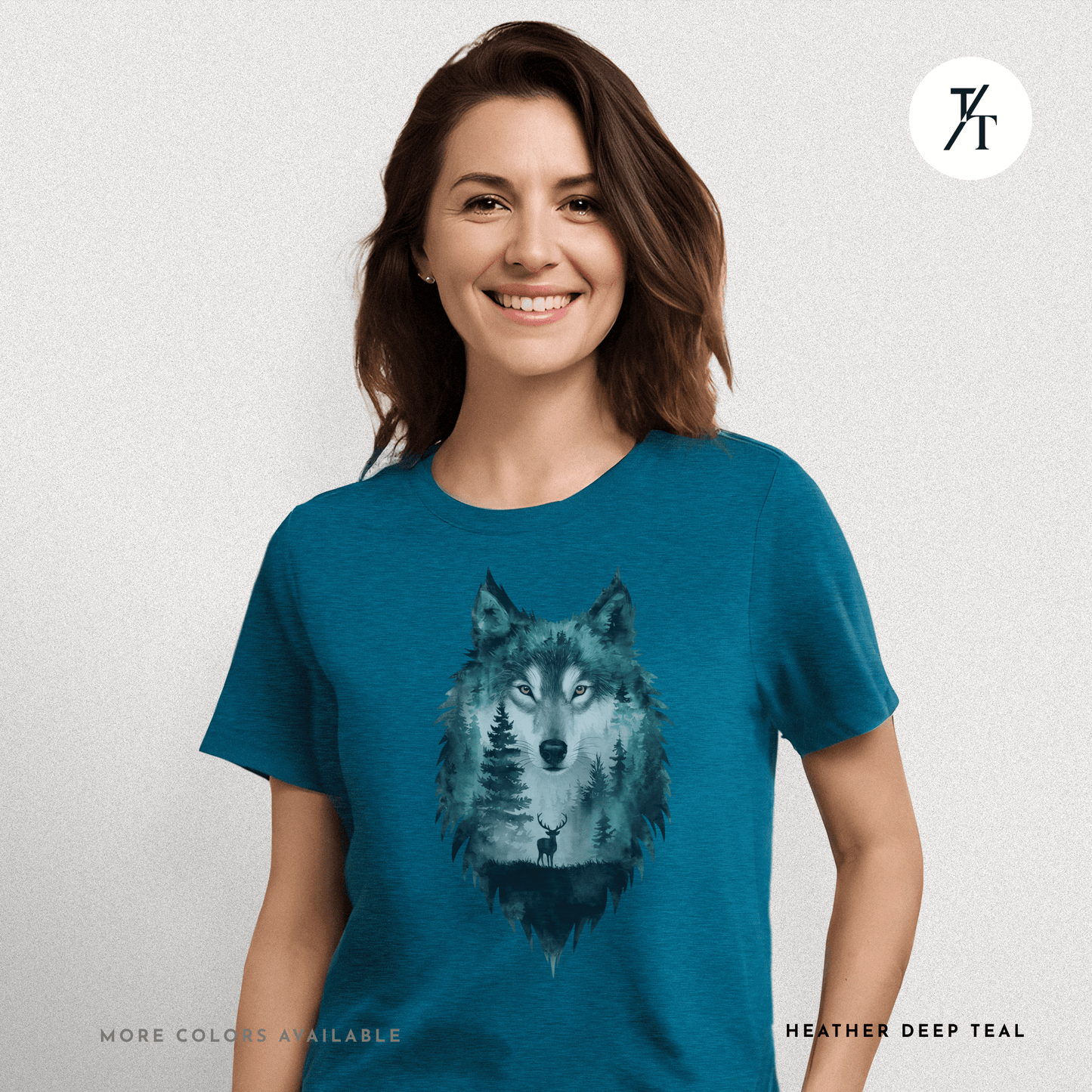 Alpha Forest Wolf Tee – Wildlife Double Exposure Graphic Shirt