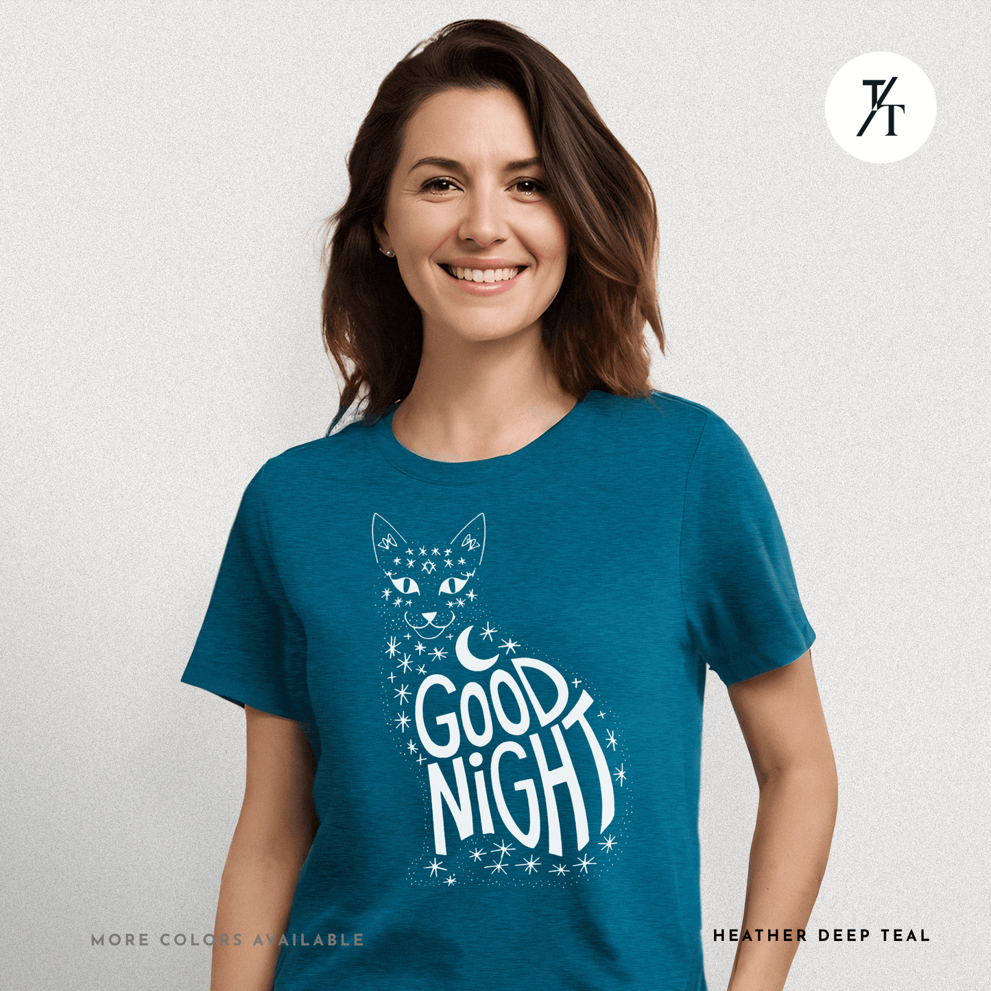 Goodnight Cat Tee – Minimalist Black Cat Moon Silhouette Shirt
