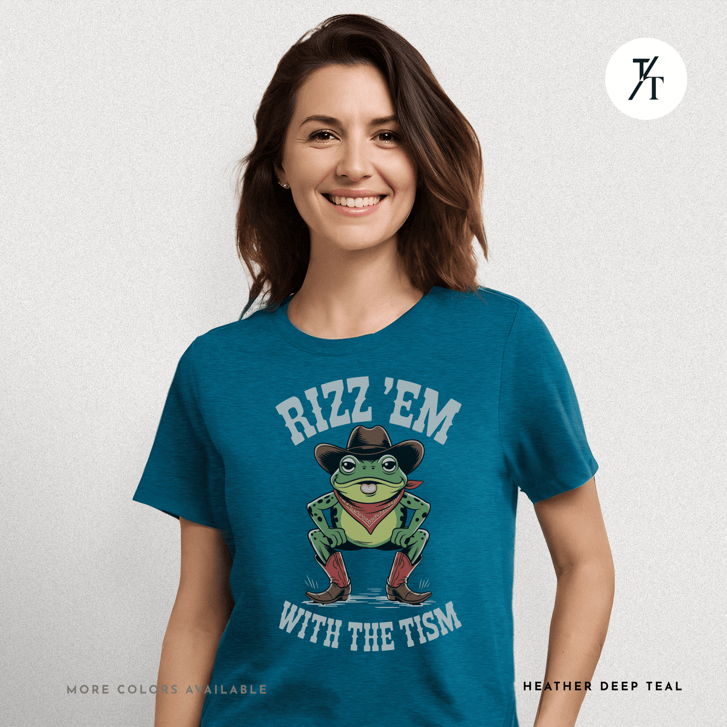 Rizz ’Em With the Tism T-Shirt – Cowboy Frog Neurodivergent Meme Tee