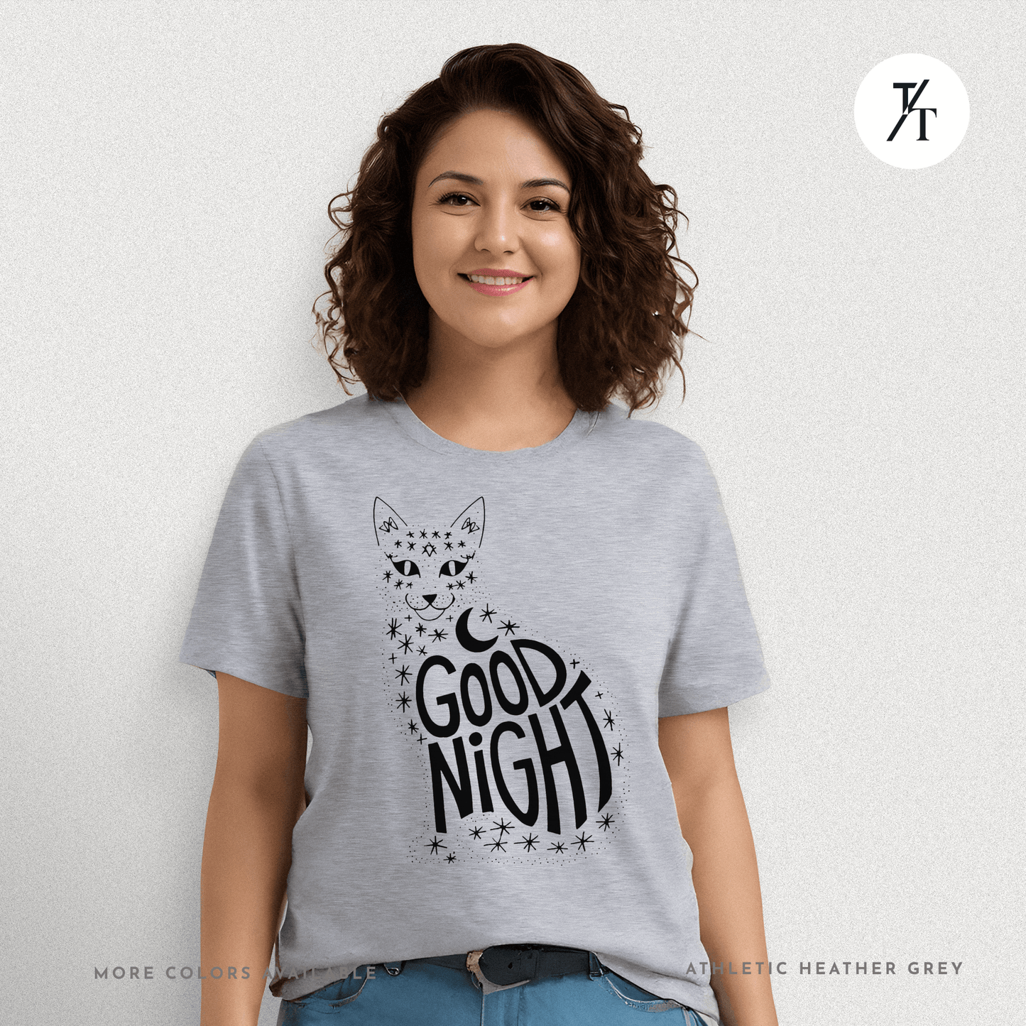 Goodnight Cat Tee – Minimalist Black Cat Moon Silhouette Shirt