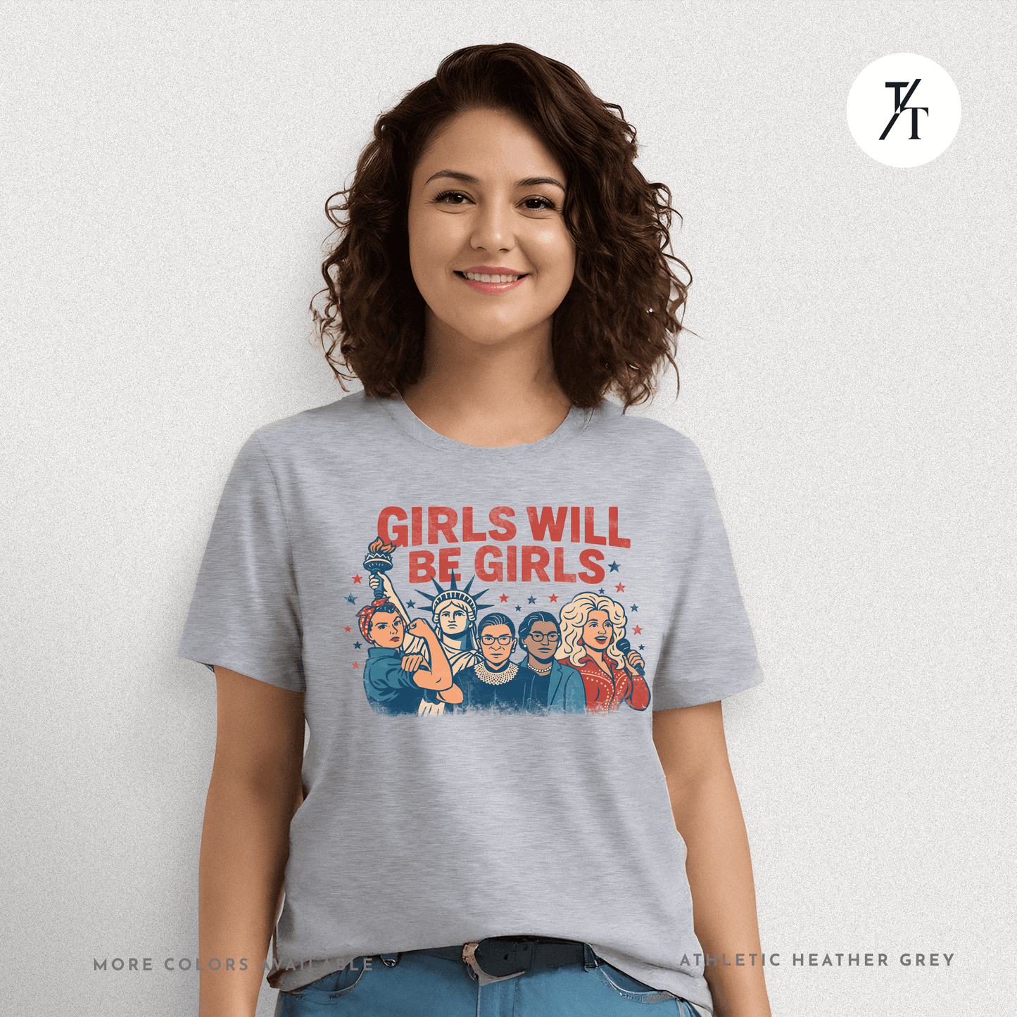 Girls Will Be Girls summer patriotic graphic tee – empowering retro feminist shirt 👊 for the 4th of July