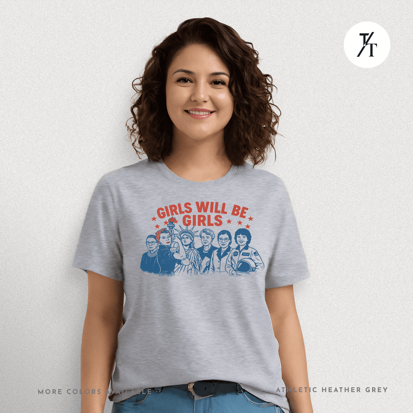 Girls Will Be Girls summer patriotic graphic tee – empowering retro feminist shirt 👊 for the 4th of July