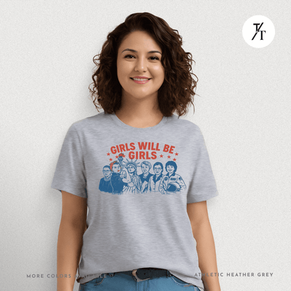 Girls Will Be Girls summer patriotic graphic tee – empowering retro feminist shirt 👊 for the 4th of July