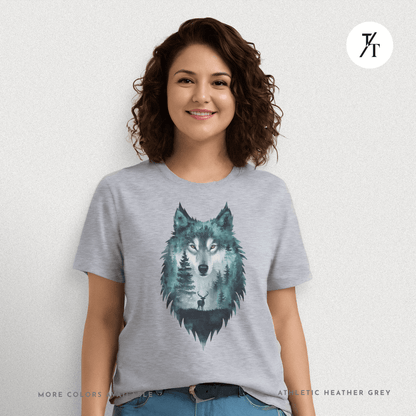 Alpha Forest Wolf Tee – Wildlife Double Exposure Graphic Shirt