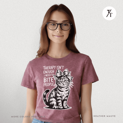 Therapy Cat Tee – I Go to Therapy but I Also Bite Shirt