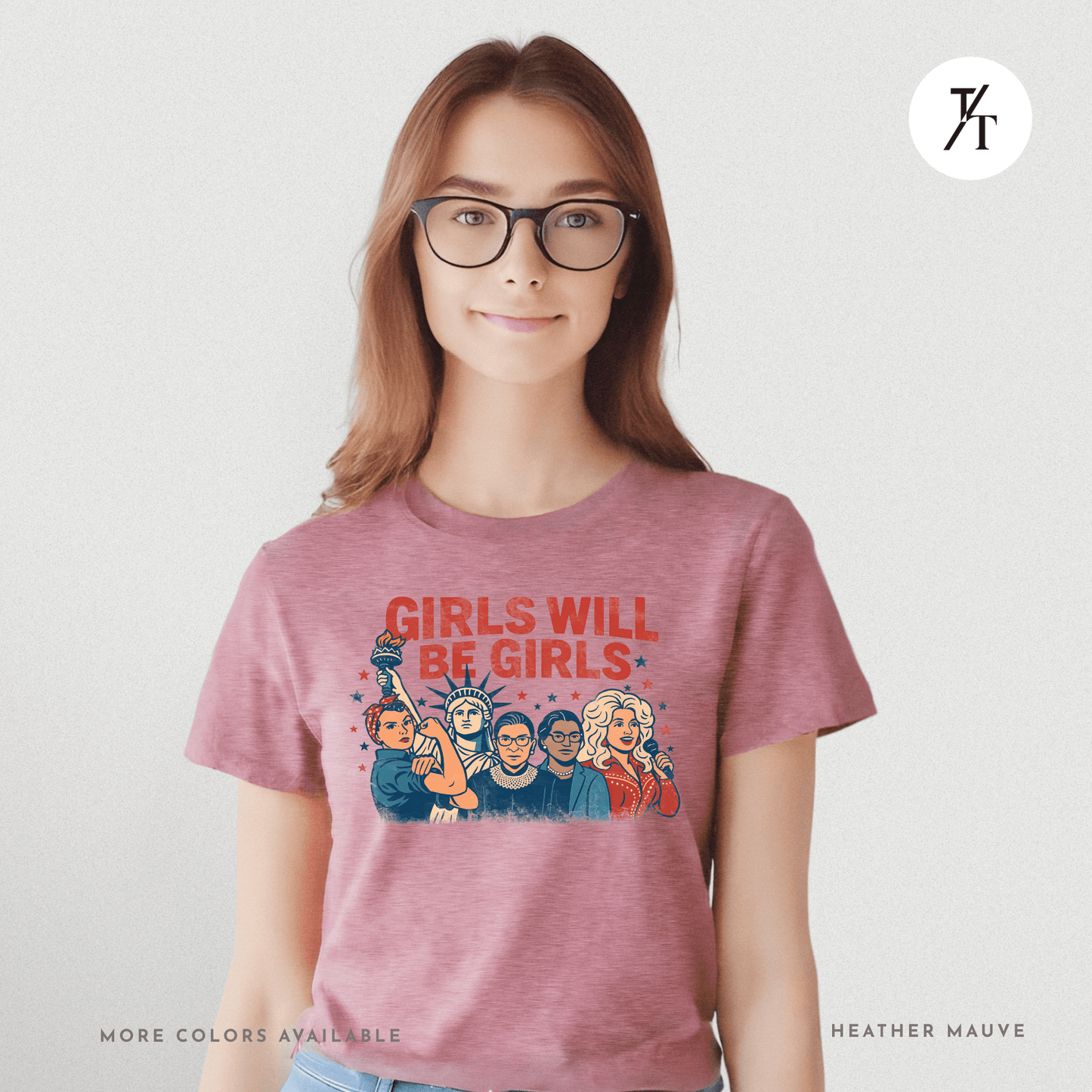 Girls Will Be Girls summer patriotic graphic tee – empowering retro feminist shirt 👊 for the 4th of July