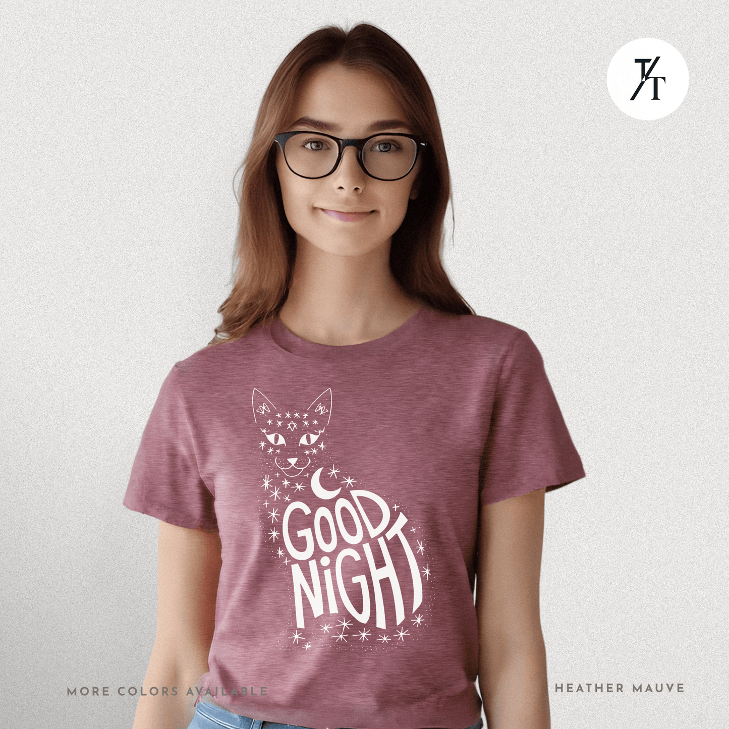 Goodnight Cat Tee – Minimalist Black Cat Moon Silhouette Shirt