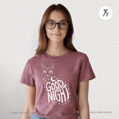 Goodnight Cat Tee – Minimalist Black Cat Moon Silhouette Shirt