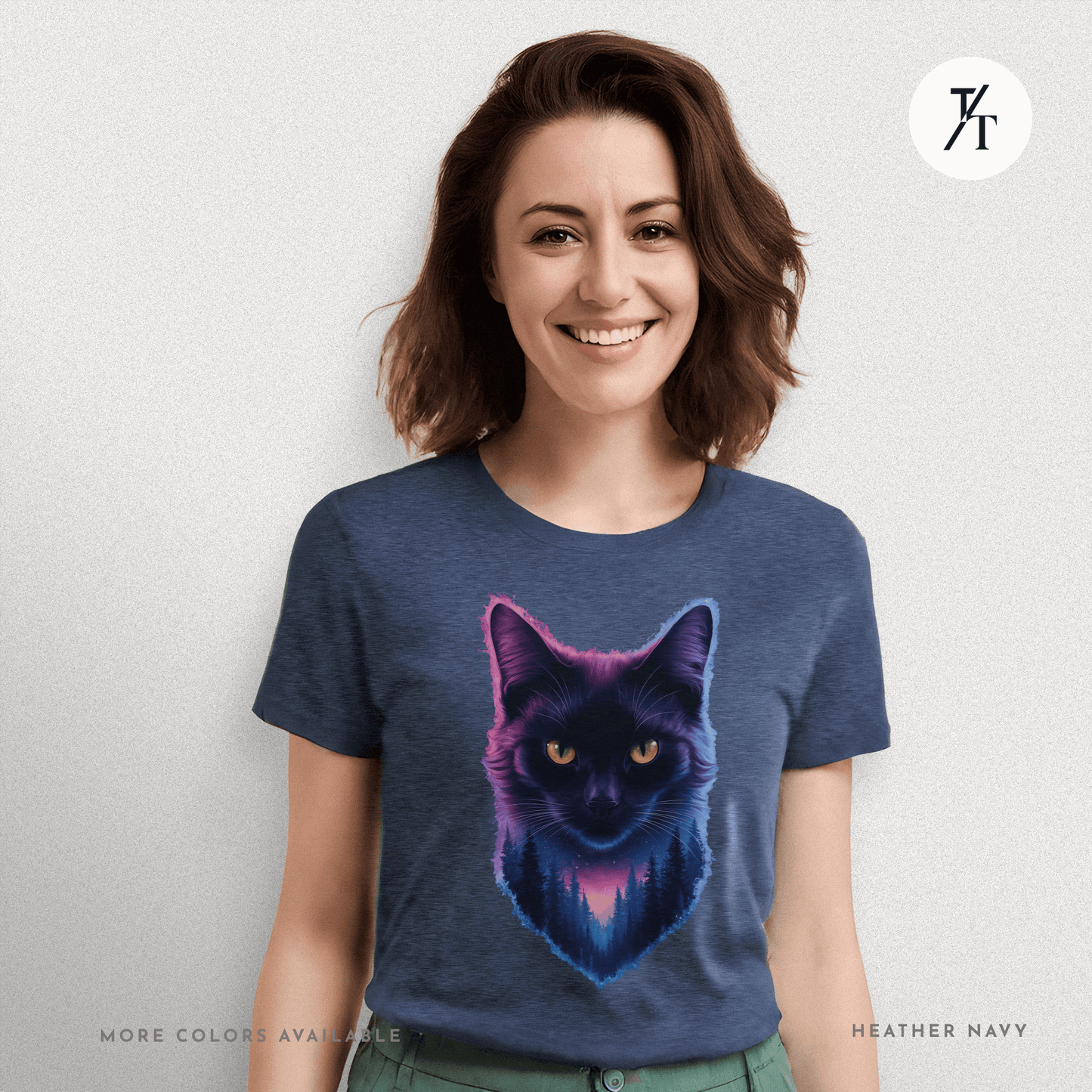 Cosmic Cat Tee – Galactic Forest Nightfall Shirt with Feline Vibes