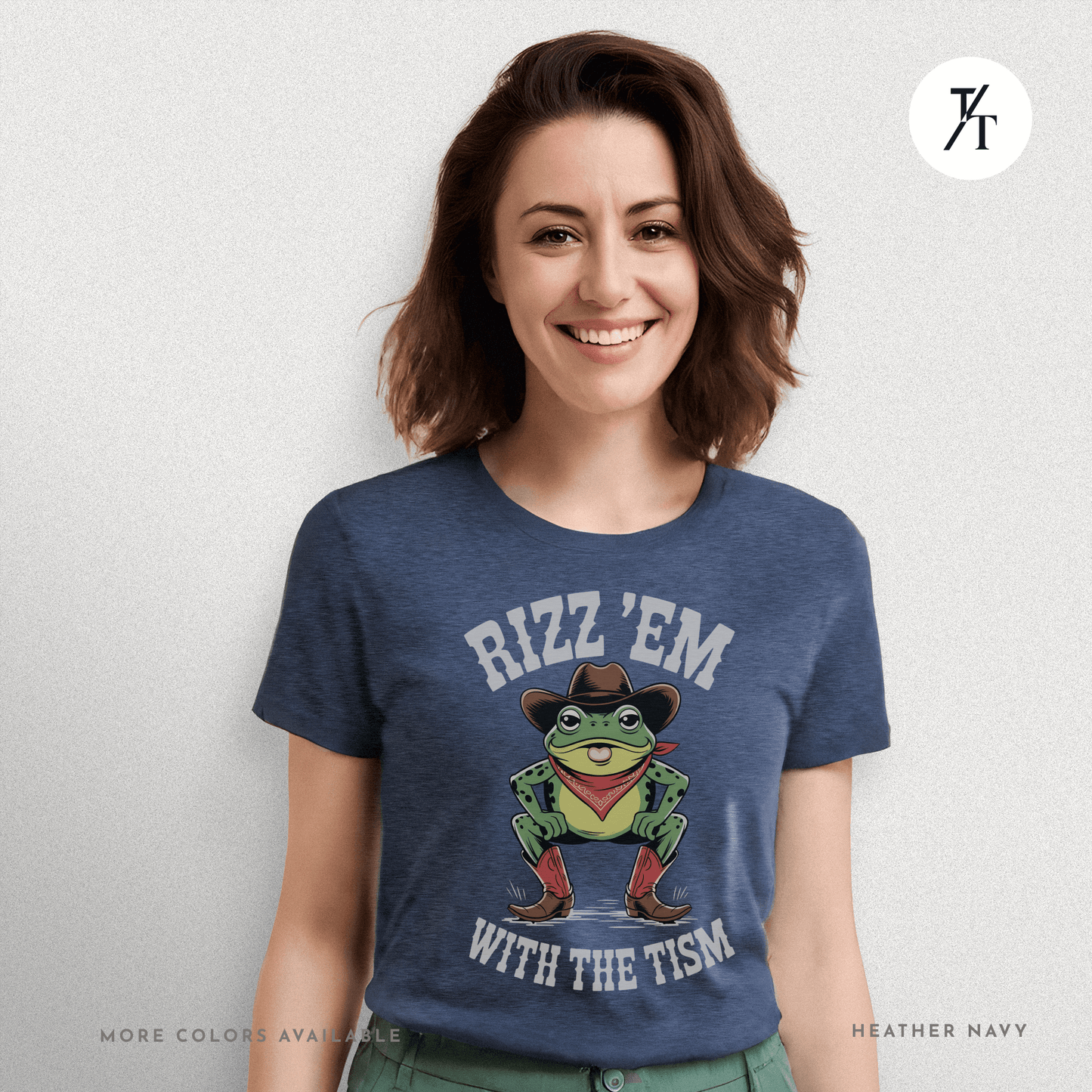 Rizz ’Em With the Tism T-Shirt – Cowboy Frog Neurodivergent Meme Tee