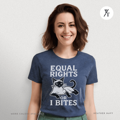 Funny Cat "Equal Rights or I Bites" Feminist Political T-Shirt