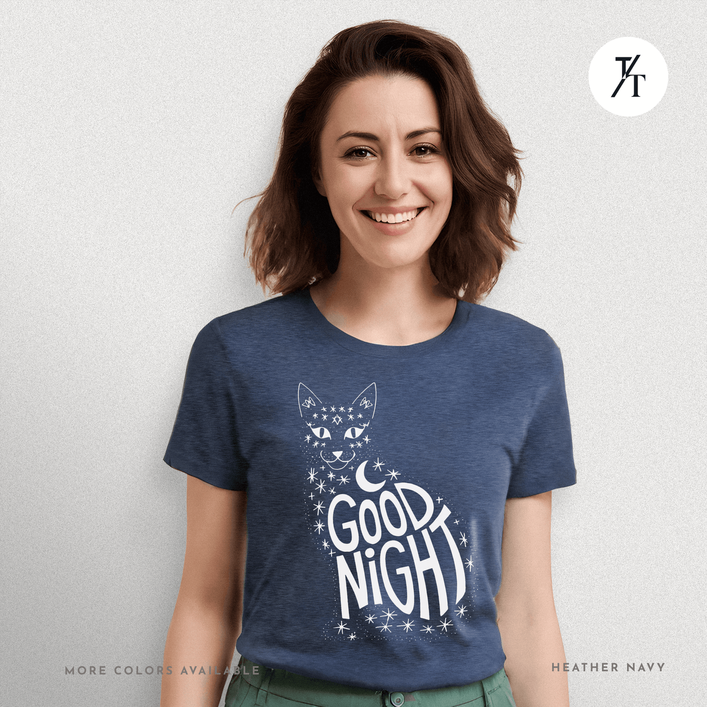 Goodnight Cat Tee – Minimalist Black Cat Moon Silhouette Shirt
