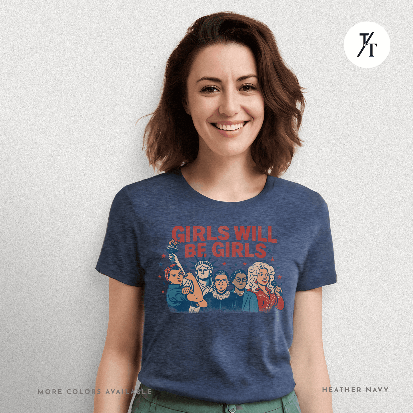 Girls Will Be Girls summer patriotic graphic tee – empowering retro feminist shirt 👊 for the 4th of July