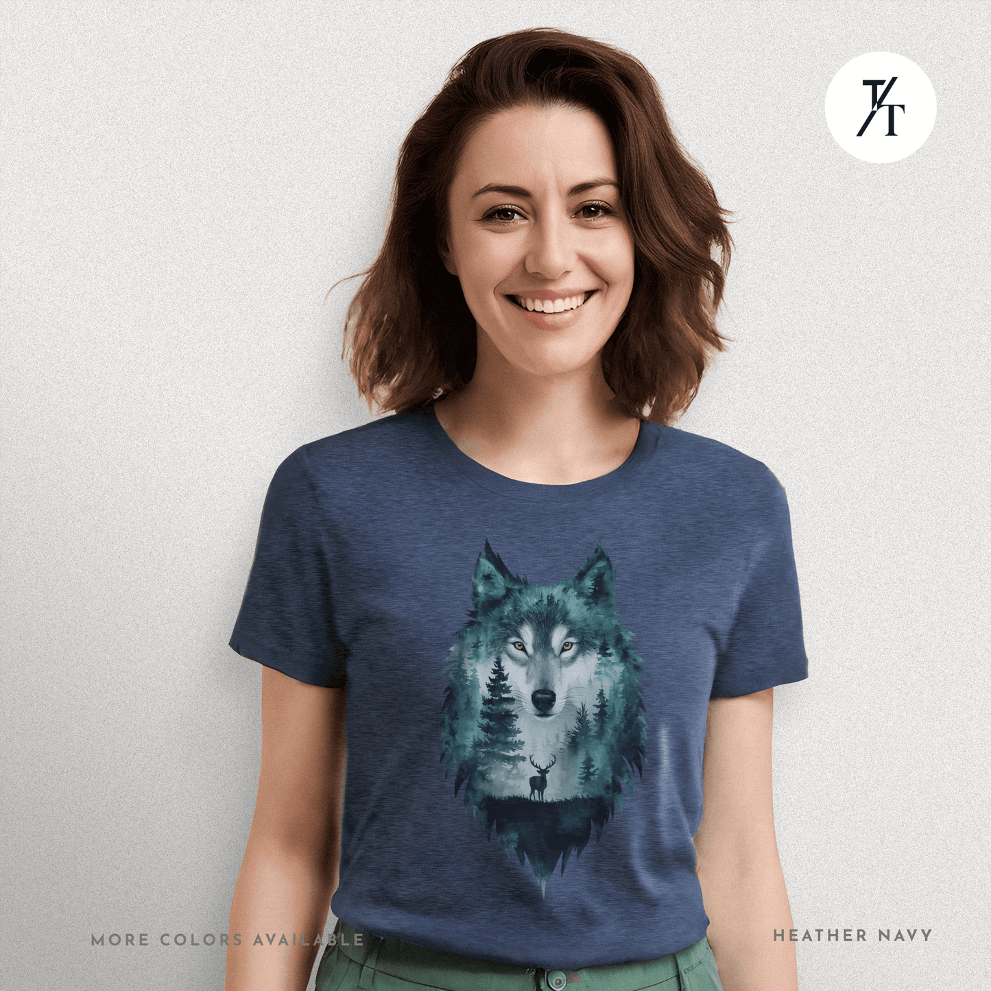 Alpha Forest Wolf Tee – Wildlife Double Exposure Graphic Shirt