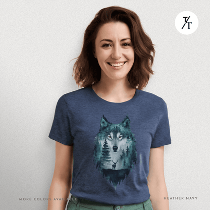 Alpha Forest Wolf Tee – Wildlife Double Exposure Graphic Shirt