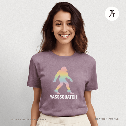 Yasssquatch: Pride Bigfoot Silhouette, Rainbow LGBTQ+ Cryptid Art- Graphic T-shirt
