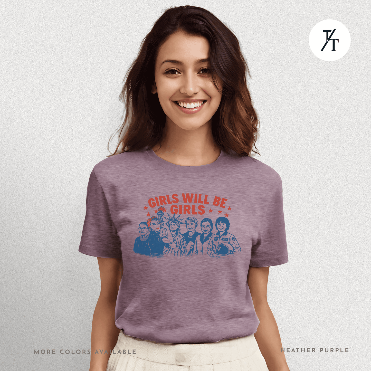 Girls Will Be Girls summer patriotic graphic tee – empowering retro feminist shirt 👊 for the 4th of July