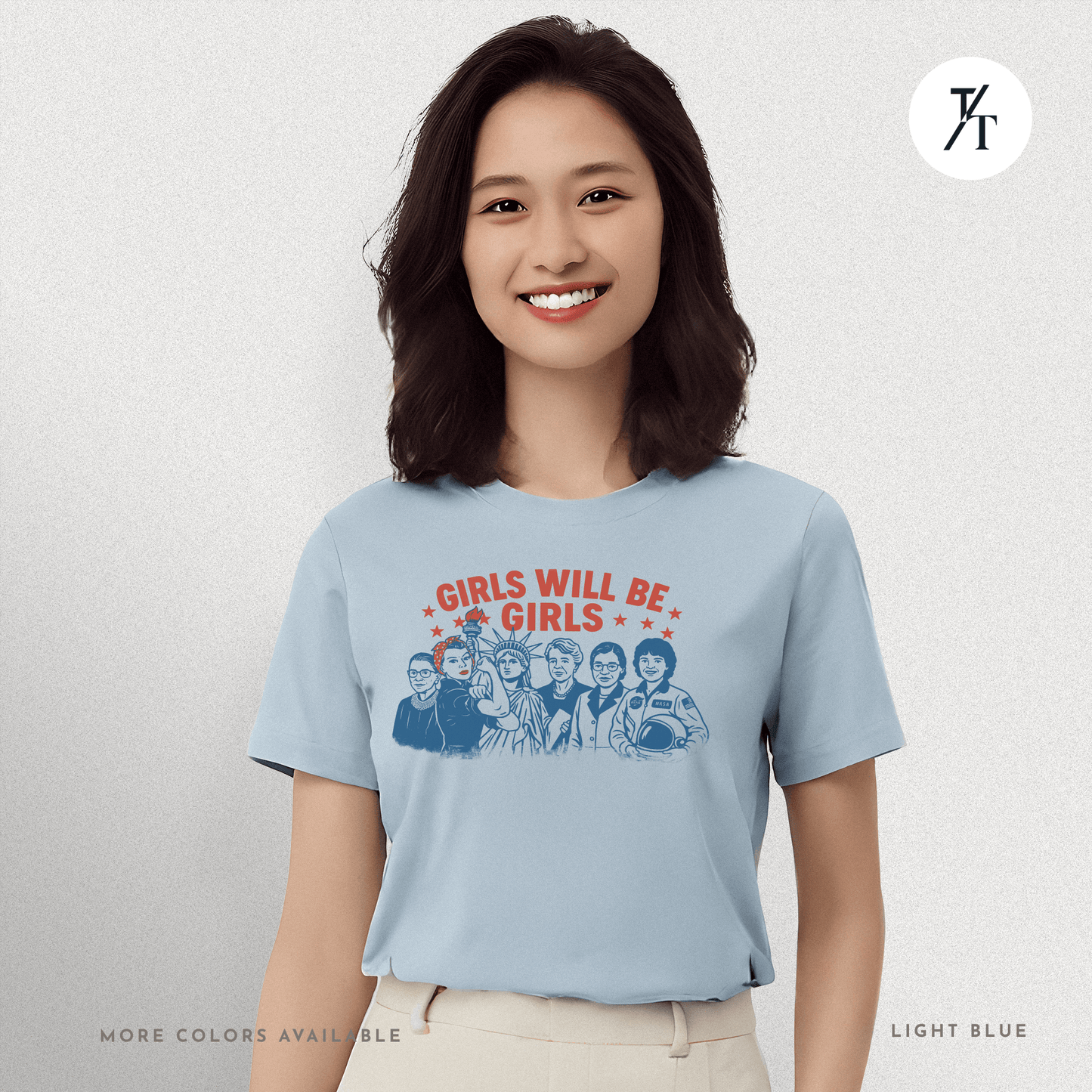 Girls Will Be Girls summer patriotic graphic tee – empowering retro feminist shirt 👊 for the 4th of July