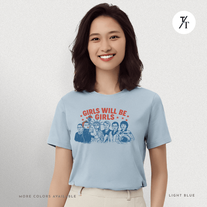 Girls Will Be Girls summer patriotic graphic tee – empowering retro feminist shirt 👊 for the 4th of July