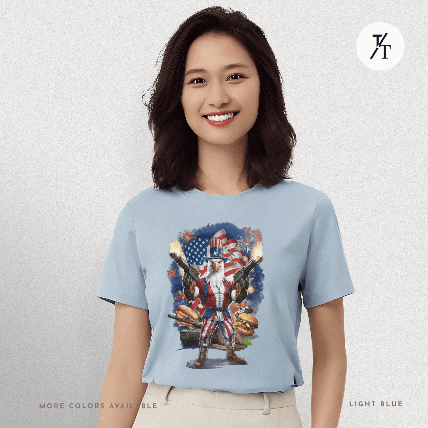 Funny Ultra Patriotic USA Freedom Bald Eagle, a Hilarious 4th of July Satire Joke Graphic Tee