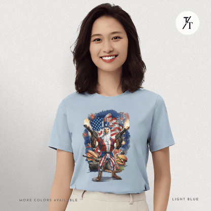 Funny Ultra Patriotic USA Freedom Bald Eagle, a Hilarious 4th of July Satire Joke Graphic Tee