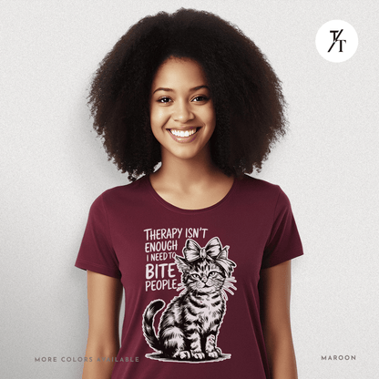 Therapy Cat Tee – I Go to Therapy but I Also Bite Shirt