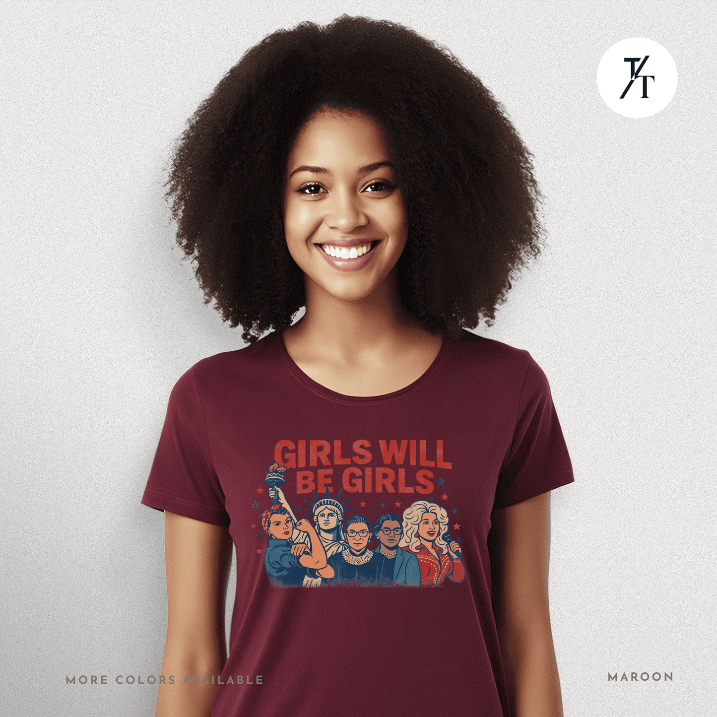 Girls Will Be Girls summer patriotic graphic tee – empowering retro feminist shirt 👊 for the 4th of July