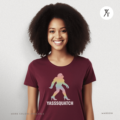Yasssquatch: Pride Bigfoot Silhouette, Rainbow LGBTQ+ Cryptid Art- Graphic T-shirt