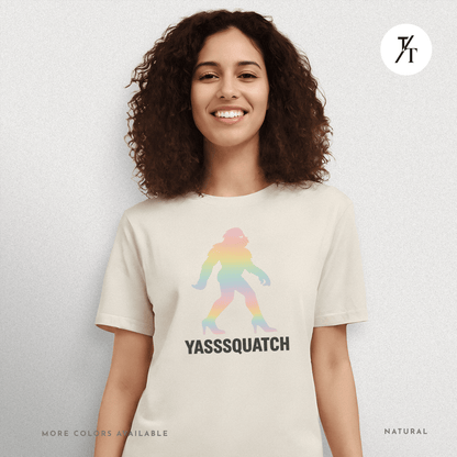 Yasssquatch: Pride Bigfoot Silhouette, Rainbow LGBTQ+ Cryptid Art- Graphic T-shirt