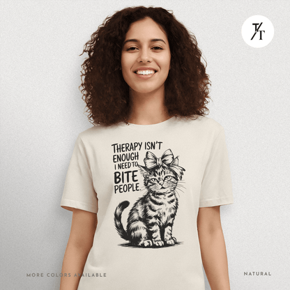 Therapy Cat Tee – I Go to Therapy but I Also Bite Shirt