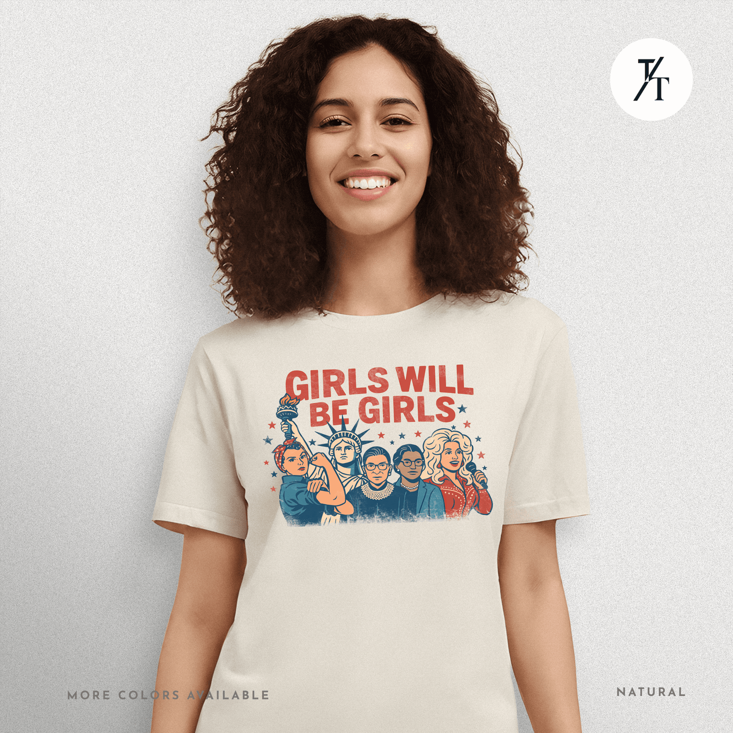 Girls Will Be Girls summer patriotic graphic tee – empowering retro feminist shirt 👊 for the 4th of July
