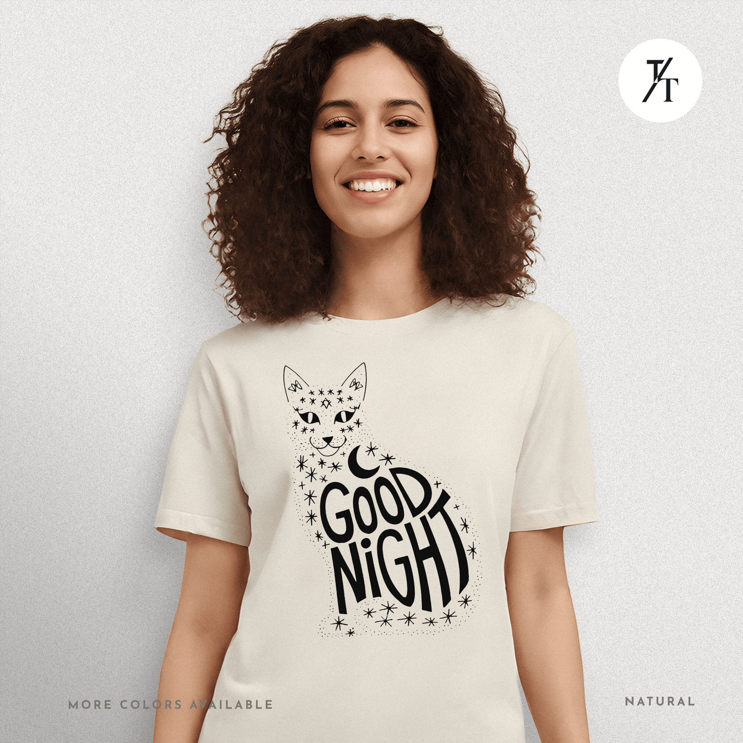 Goodnight Cat Tee – Minimalist Black Cat Moon Silhouette Shirt