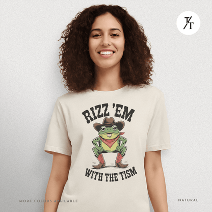 Rizz ’Em With the Tism T-Shirt – Cowboy Frog Neurodivergent Meme Tee