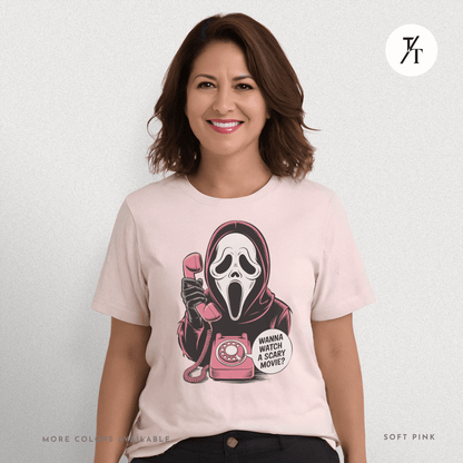 Wanna Watch a Scary Movie Tee – Horror Parody Graphic T-Shirt