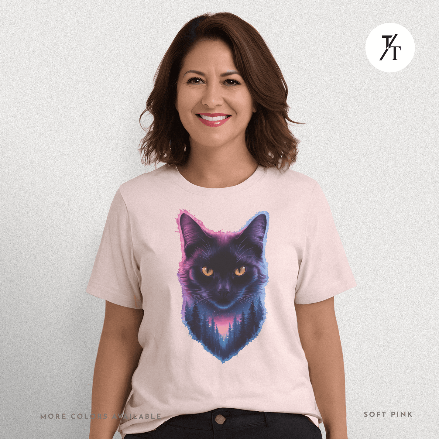Cosmic Cat Tee – Galactic Forest Nightfall Shirt with Feline Vibes