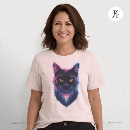 Cosmic Cat Tee – Galactic Forest Nightfall Shirt with Feline Vibes