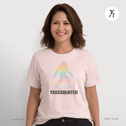 Yasssquatch: Pride Bigfoot Silhouette, Rainbow LGBTQ+ Cryptid Art- Graphic T-shirt