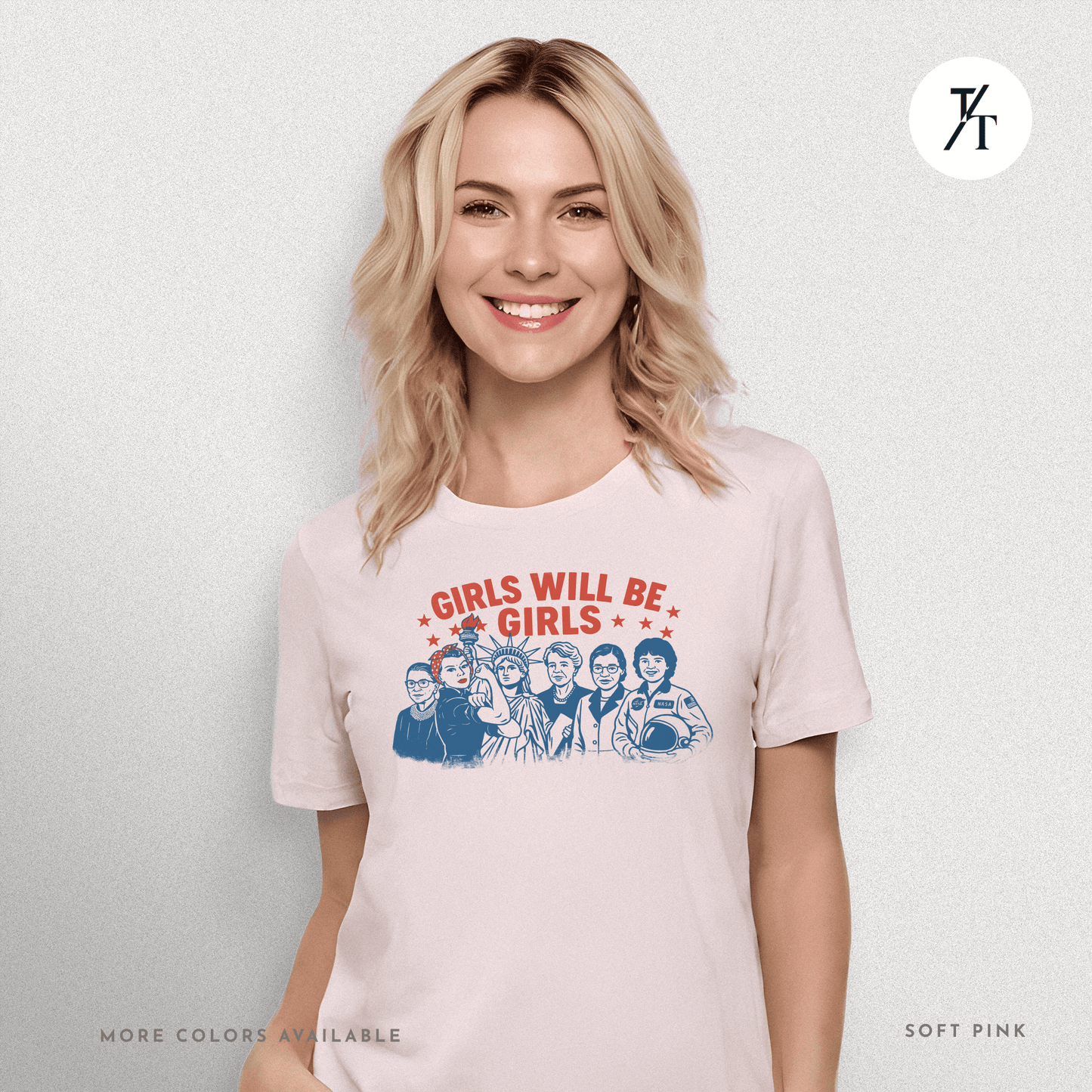 Girls Will Be Girls summer patriotic graphic tee – empowering retro feminist shirt 👊 for the 4th of July
