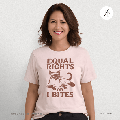 Funny Cat "Equal Rights or I Bites" Feminist Political T-Shirt