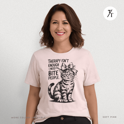 Therapy Cat Tee – I Go to Therapy but I Also Bite Shirt