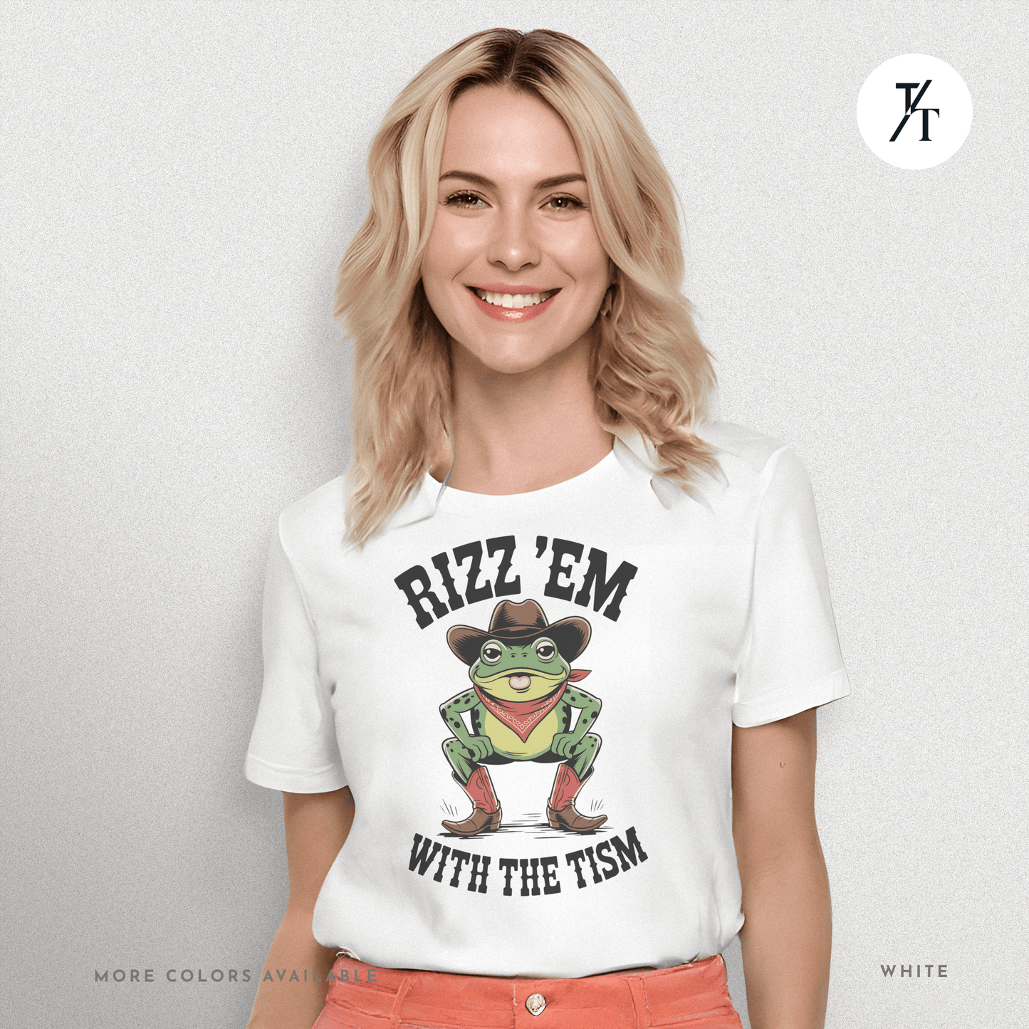 Rizz ’Em With the Tism T-Shirt – Cowboy Frog Neurodivergent Meme Tee