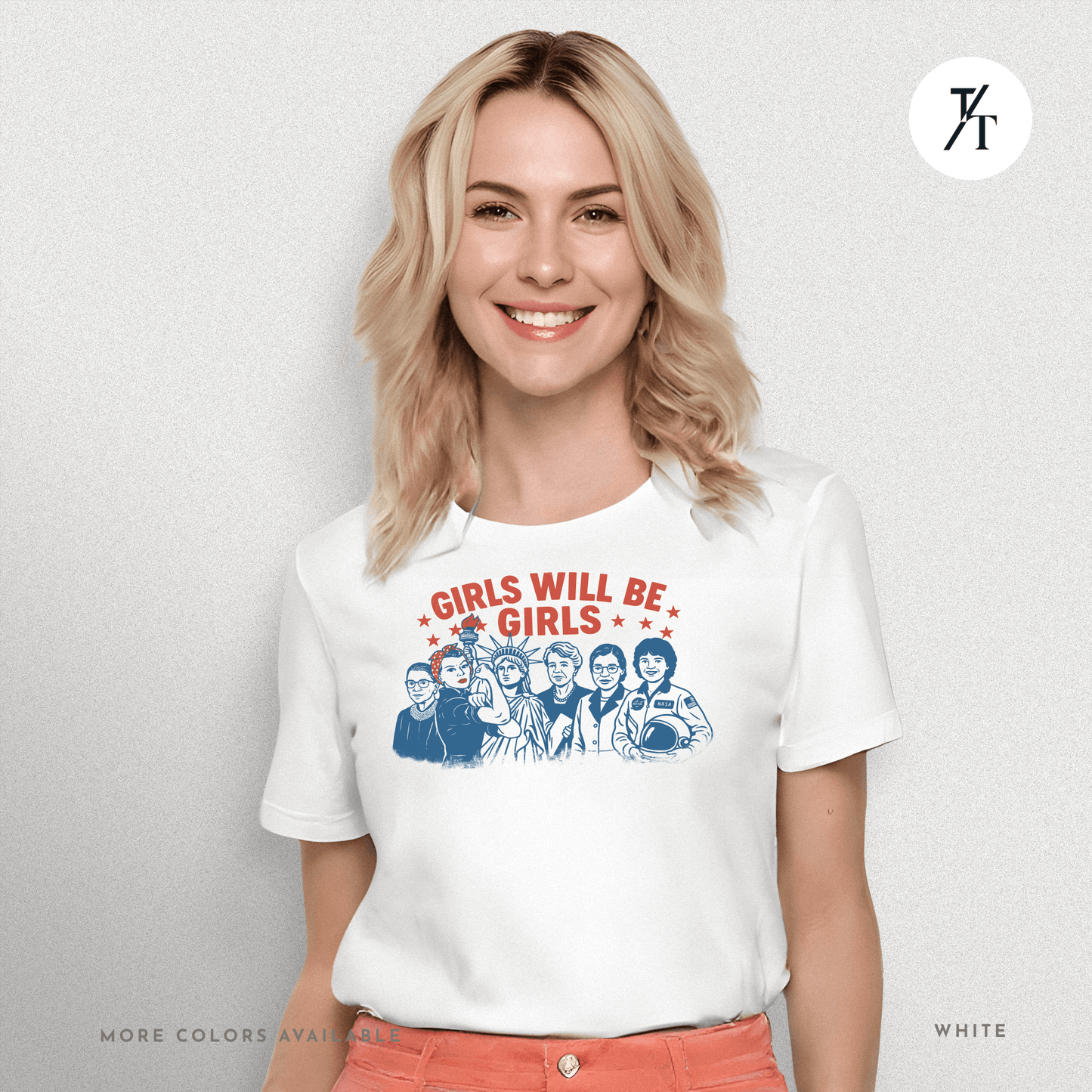 Girls Will Be Girls summer patriotic graphic tee – empowering retro feminist shirt 👊 for the 4th of July