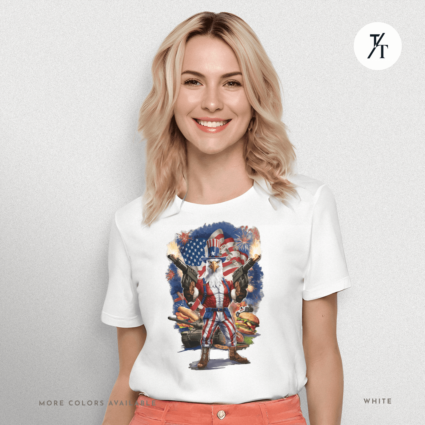 Funny Ultra Patriotic USA Freedom Bald Eagle, a Hilarious 4th of July Satire Joke Graphic Tee