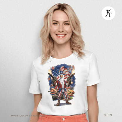 Funny Ultra Patriotic USA Freedom Bald Eagle, a Hilarious 4th of July Satire Joke Graphic Tee