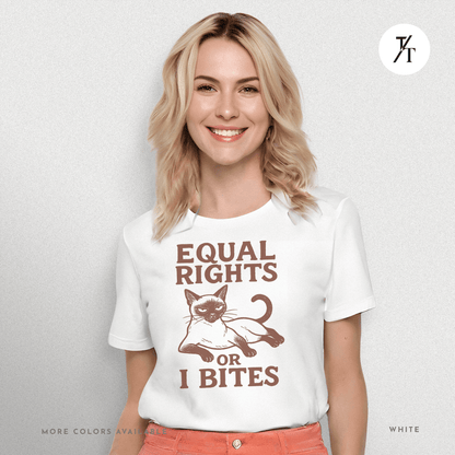 Funny Cat "Equal Rights or I Bites" Feminist Political T-Shirt
