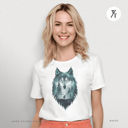 Alpha Forest Wolf Tee – Wildlife Double Exposure Graphic Shirt