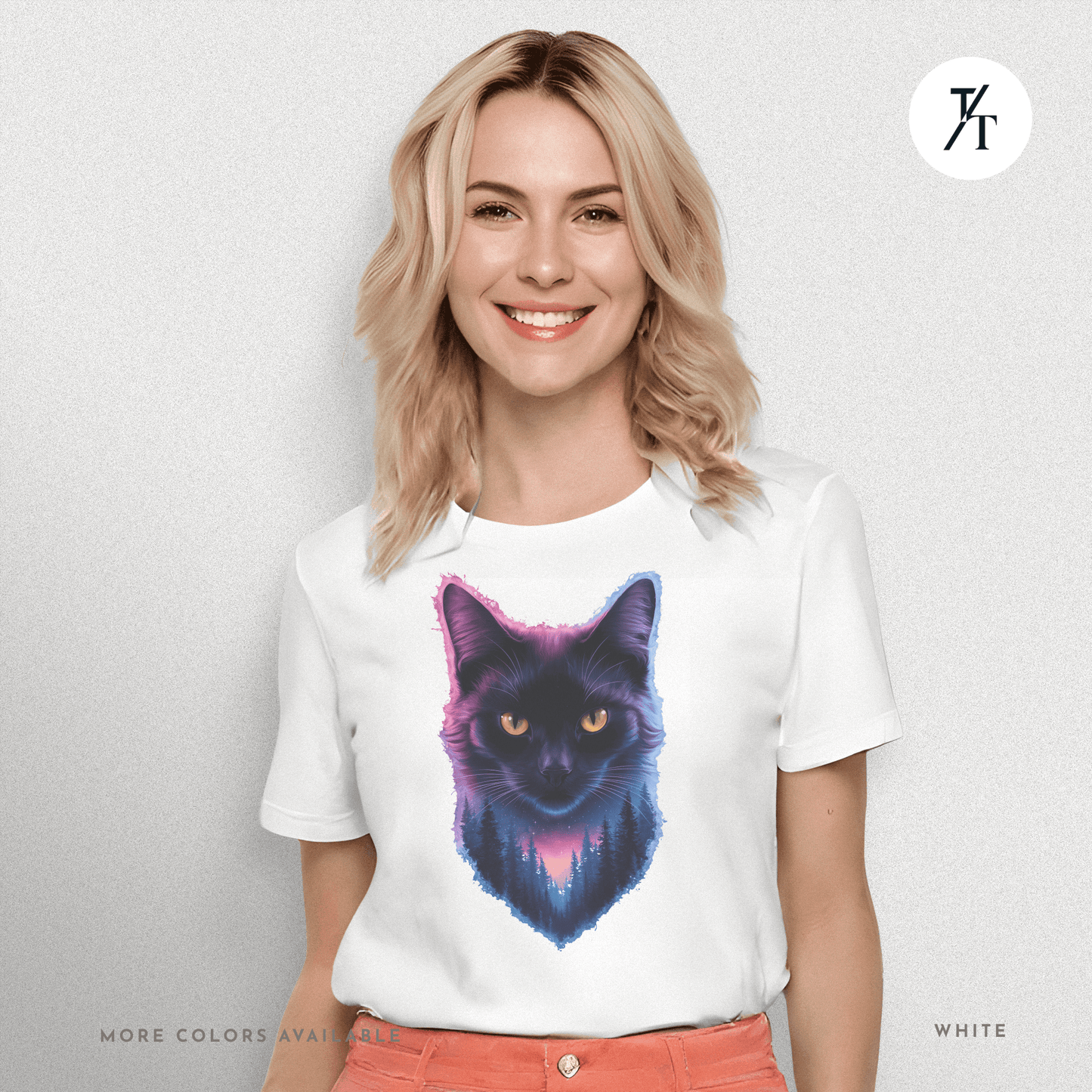 Cosmic Cat Tee – Galactic Forest Nightfall Shirt with Feline Vibes