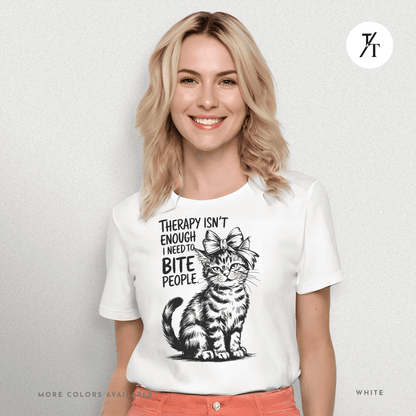Therapy Cat Tee – I Go to Therapy but I Also Bite Shirt