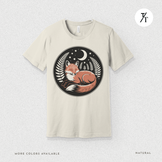Sleepy Fox Tee – Cozy Woodland Animal Shirt with Nighttime Vibes